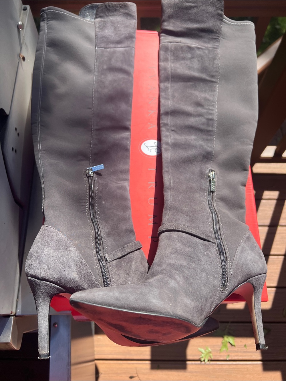 Ivanka Trump Gray Suede Over-the-Knee Stiletto Boots